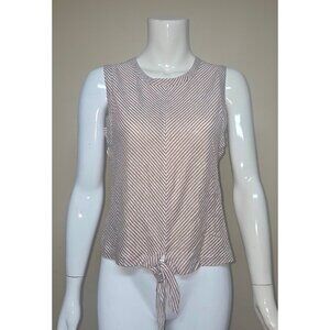 EVEREVE Linen Blend Riley Tie Front Tank Brown/Natural Striped Size Small NEW